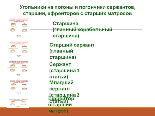 Угольники на погоны и погончики сержантов, старшин, ефрейторов с старших