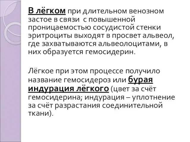 В лёгком при длительном венозном застое в связи с повышенной