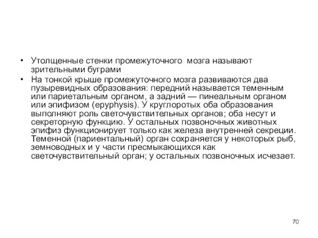 Утолщенные стенки промежуточного мозга называют зрительными буграми На тонкой крыше