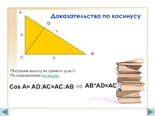 b c a C D Построим высоту из прямого угла