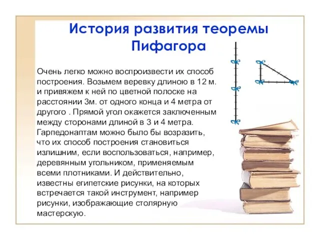 История развития теоремы Пифагора Очень легко можно воспроизвести их способ