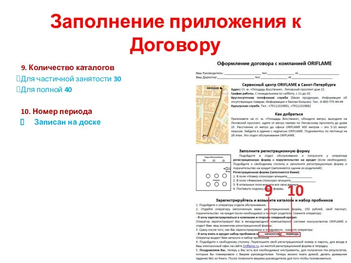 Заполнение приложения к Договору 9. Количество каталогов Для частичной занятости