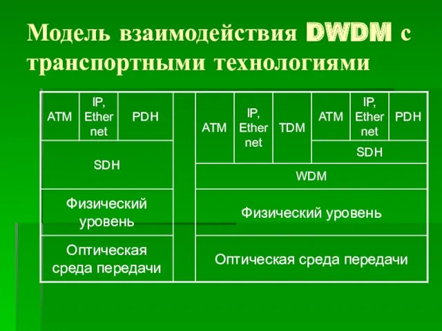 Модель взаимодействия DWDM с транспортными технологиями
