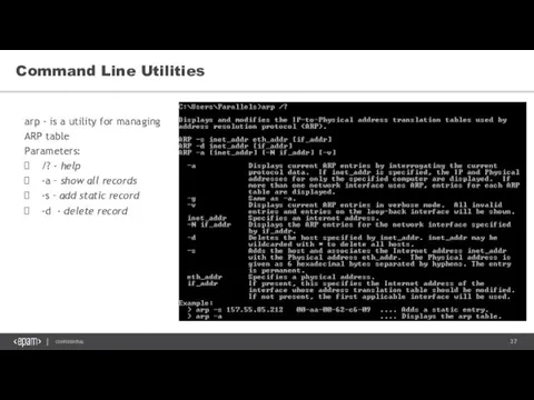 Command Line Utilities arp - is a utility for managing