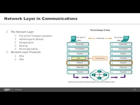 Network Layer in Communications The Network Layer End to End Transport processes Addressing