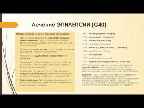 Лечение ЭПИЛЕПСИИ (G40) Общая тактика лечения больных эпилепсией: Исключение факторов,