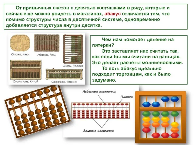 От привычных счётов с десятью костяшками в ряду, которые и