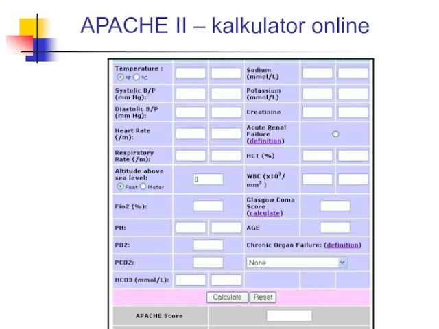 APACHE II – kalkulator online