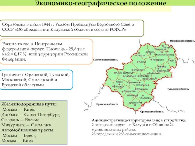 Экономико-географическое положение Образована 5 июля 1944 г. Указом Президиума Верховного