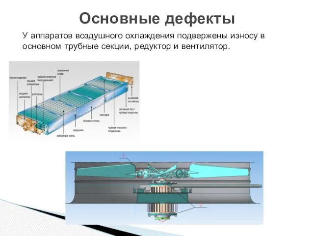 У аппаратов воздушного охлаждения подвержены износу в основном трубные секции, редуктор и вентилятор. Основные дефекты