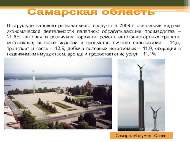 Самарская область В структуре валового регионального продукта в 2009 г.