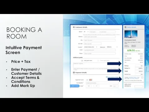 BOOKING A ROOM Intuitive Payment Screen Price + Tax Enter