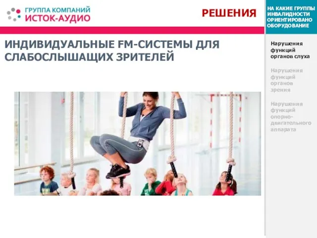 ИНДИВИДУАЛЬНЫЕ FM-СИСТЕМЫ ДЛЯ СЛАБОСЛЫШАЩИХ ЗРИТЕЛЕЙ Нарушения функций органов слуха Нарушения