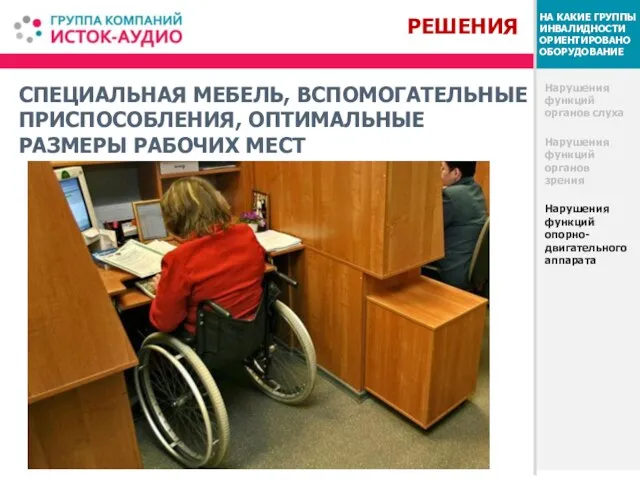 СПЕЦИАЛЬНАЯ МЕБЕЛЬ, ВСПОМОГАТЕЛЬНЫЕ ПРИСПОСОБЛЕНИЯ, ОПТИМАЛЬНЫЕ РАЗМЕРЫ РАБОЧИХ МЕСТ Нарушения функций