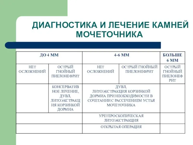 ДИАГНОСТИКА И ЛЕЧЕНИЕ КАМНЕЙ МОЧЕТОЧНИКА