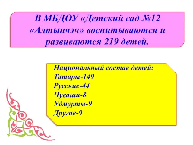 В МБДОУ «Детский сад №12 «Алтынчэч» воспитываются и развиваются 219