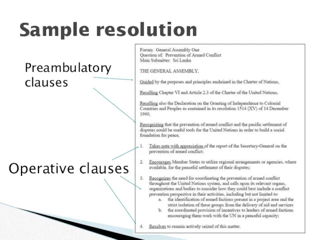 Sample resolution Preambulatory clauses Operative clauses