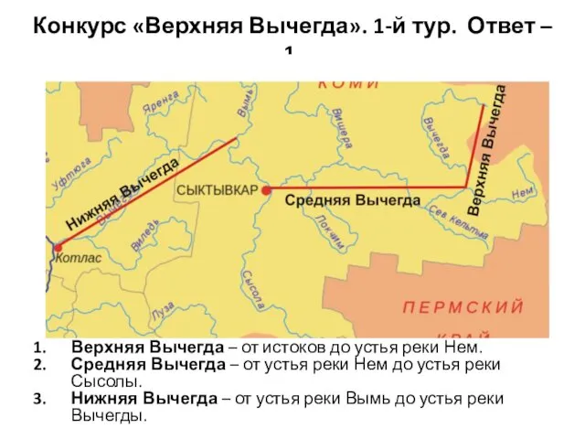 Конкурс «Верхняя Вычегда». 1-й тур. Ответ – 1. Верхняя Вычегда