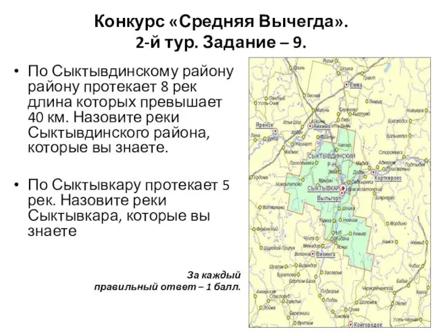 Конкурс «Средняя Вычегда». 2-й тур. Задание – 9. По Сыктывдинскому