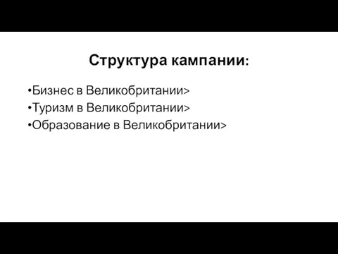 Структура кампании: Бизнес в Великобритании> Туризм в Великобритании> Образование в Великобритании>