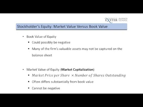 Stockholder’s Equity: Market Value Versus Book Value