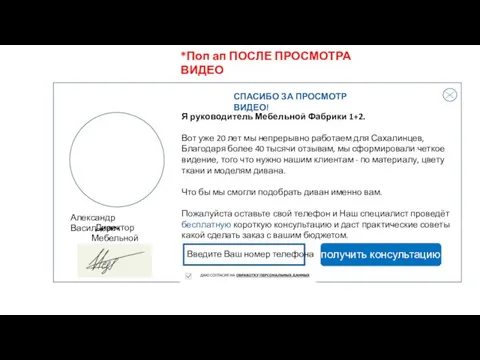 СПАСИБО ЗА ПРОСМОТР ВИДЕО! Директор Мебельной Фабрики 1+2 Александр Васильевич