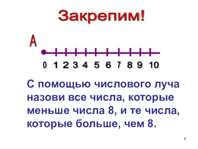 С помощью числового луча назови все числа, которые меньше числа