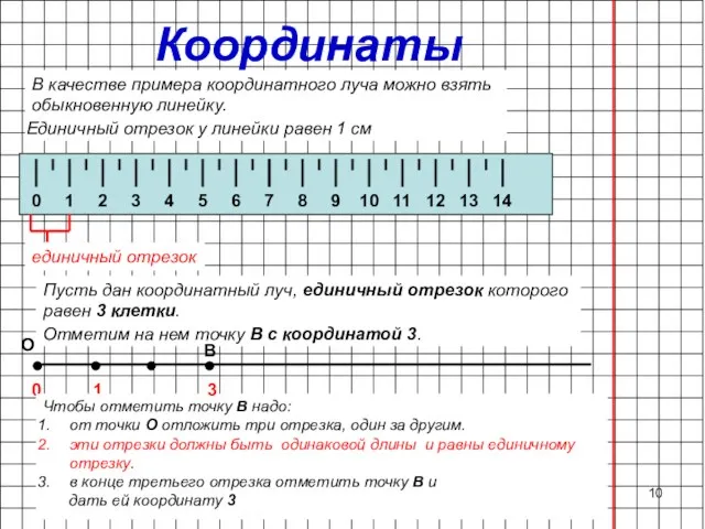 Координаты В качестве примера координатного луча можно взять обыкновенную линейку.