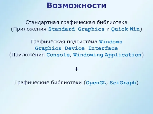 Возможности Стандартная графическая библиотека (Приложения Standard Graphics и Quick Win)