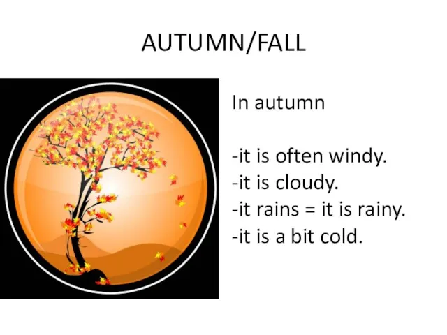 AUTUMN/FALL In autumn -it is often windy. -it is cloudy.