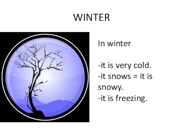 WINTER In winter -it is very cold. -it snows = it is snowy. -it is freezing.