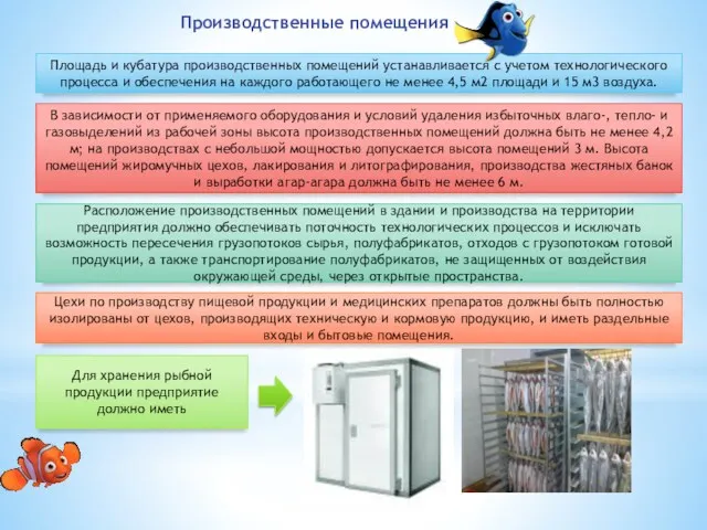 Производственные помещения Площадь и кубатура производственных помещений устанавливается с учетом