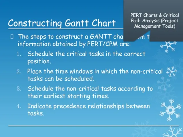 Constructing Gantt Chart The steps to construct a GANTT chart from the information