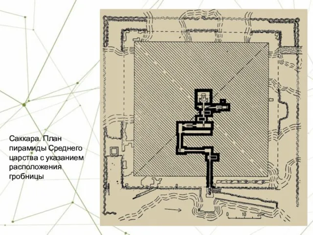 Саккара. План пирамиды Среднего царства с указанием расположения гробницы