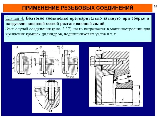 ПРИМЕНЕНИЕ РЕЗЬБОВЫХ СОЕДИНЕНИЙ 20 Случай 4. Болтовое соединение предварительно затянуто