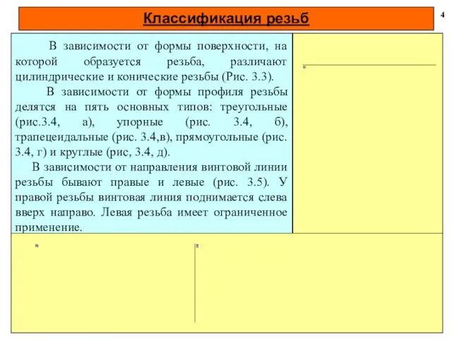 Классификация резьб 4 В зависимости от формы поверхности, на которой образуется резьба, различают