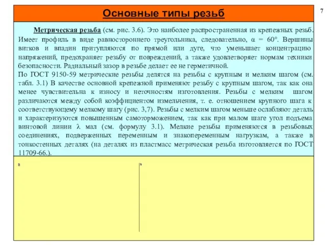 Основные типы резьб 7 Метрическая резьба (см. рис. 3.6). Это наиболее распространенная из