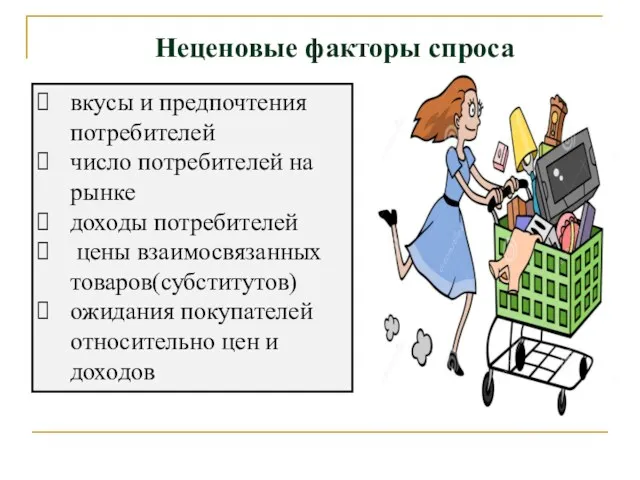 Неценовые факторы спроса вкусы и предпочтения потребителей число потребителей на