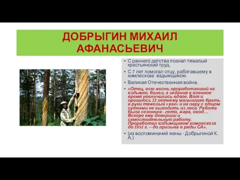 ДОБРЫГИН МИХАИЛ АФАНАСЬЕВИЧ С раннего детства познал тяжелый крестьянский труд,