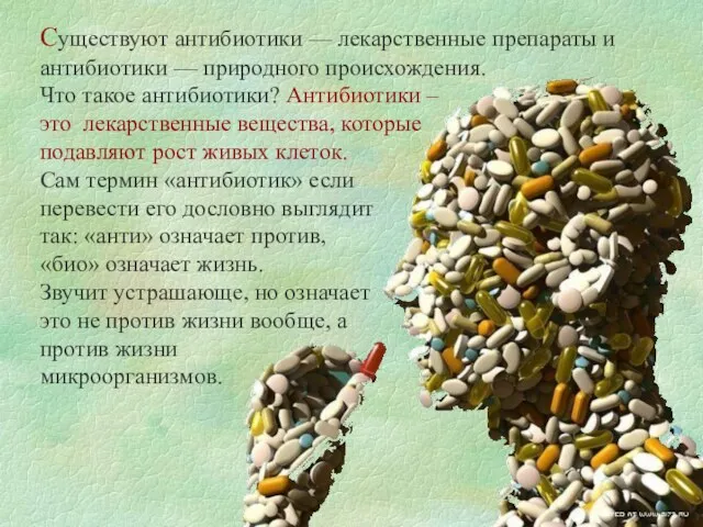 Существуют антибиотики — лекарственные препараты и антибиотики — природного происхождения. Что такое антибиотики?