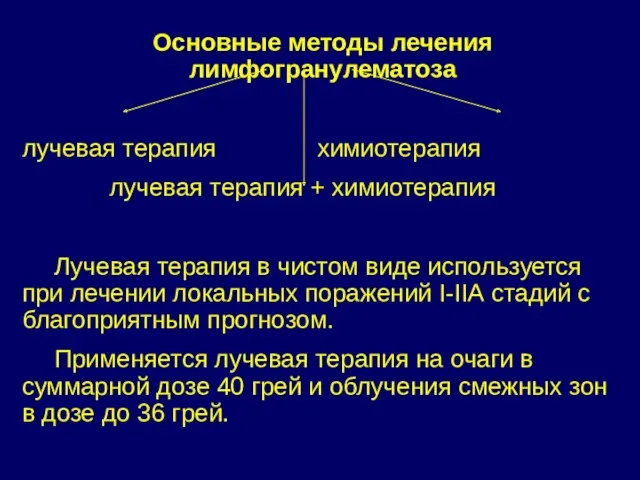 Основные методы лечения лимфогранулематоза лучевая терапия химиотерапия лучевая терапия +