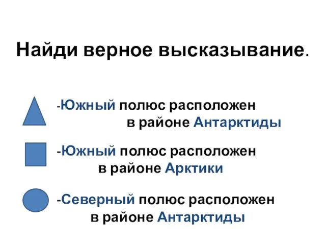 -Южный полюс расположен в районе Антарктиды -Южный полюс расположен в