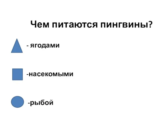 - ягодами Чем питаются пингвины? -насекомыми -рыбой