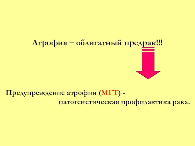 Атрофия – облигатный предрак!!! Предупреждение атрофии (МГТ) - патогенетическая профилактика рака.