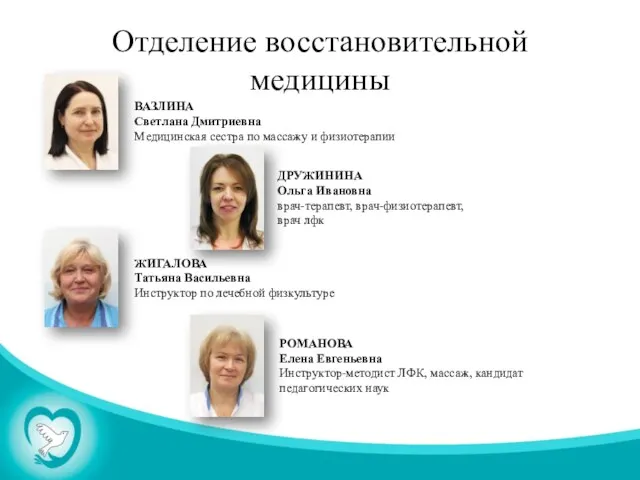 Отделение восстановительной медицины ВАЗЛИНА Светлана Дмитриевна Медицинская сестра по массажу