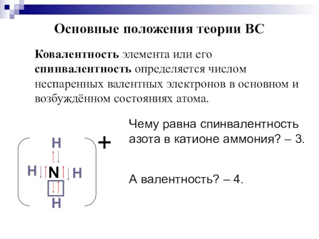 Ковалентность элемента или его спинвалентность определяется числом неспаренных валентных электронов