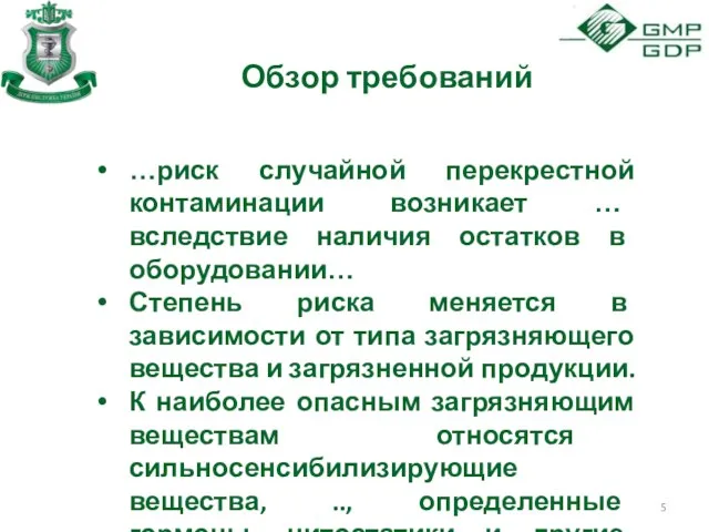 Обзор требований …риск случайной перекрестной контаминации возникает … вследствие наличия