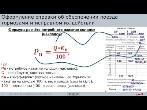 Оформление справки об обеспечении поезда тормозами и исправном их действии Самарское подразделение КУЦПК *