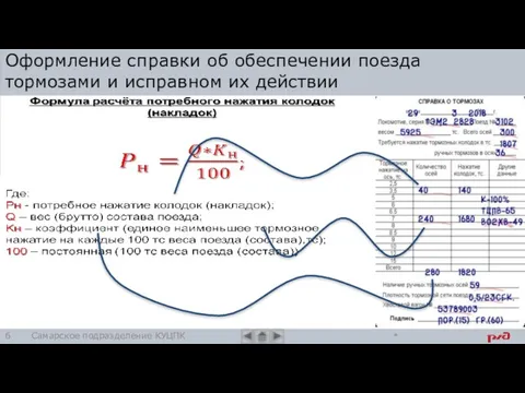 Оформление справки об обеспечении поезда тормозами и исправном их действии Самарское подразделение КУЦПК *