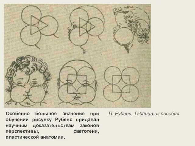 Особенно большое значение при обучении рисунку Рубенс придавал научным доказательствам законов перспективы, светотени,
